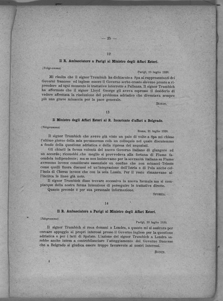 Libro verde sui negoziati diretti fra il Governo italiano e il Governo jugoslavo per la pace adriatica